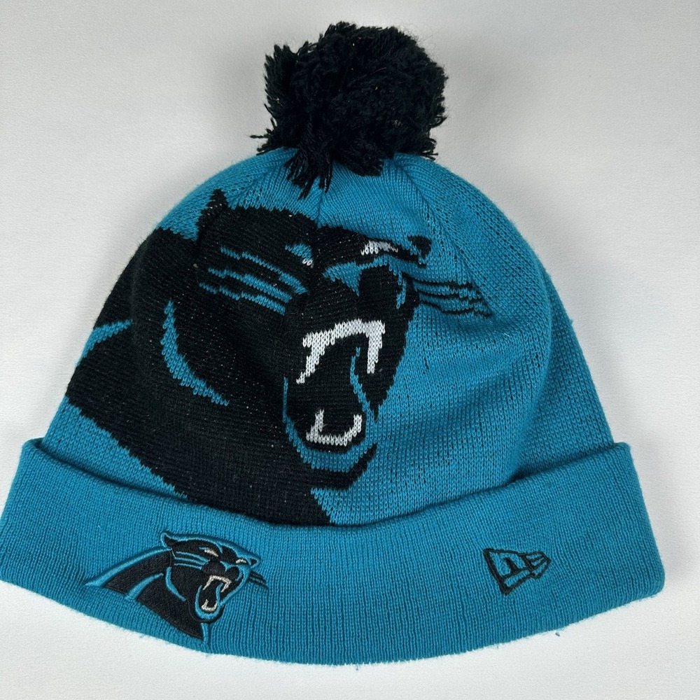 New Era NFL Carolina Panthers Mens Cuffed Beanie Winter Hat Cap Blue Logo